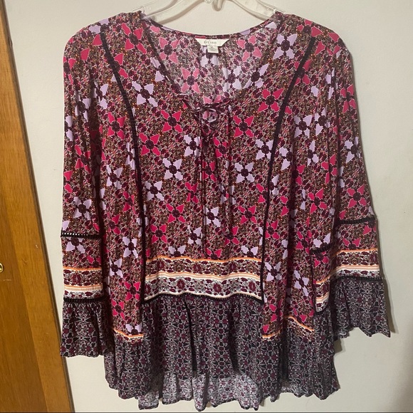 EST 1946 boho 3/4 bell sleeve high/low blouse - Picture 7 of 14